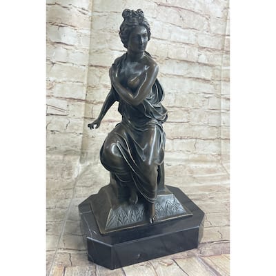 Graceful Bronze Sculpture Of A Seated Woman - Art Nouveau Style On Marble Base