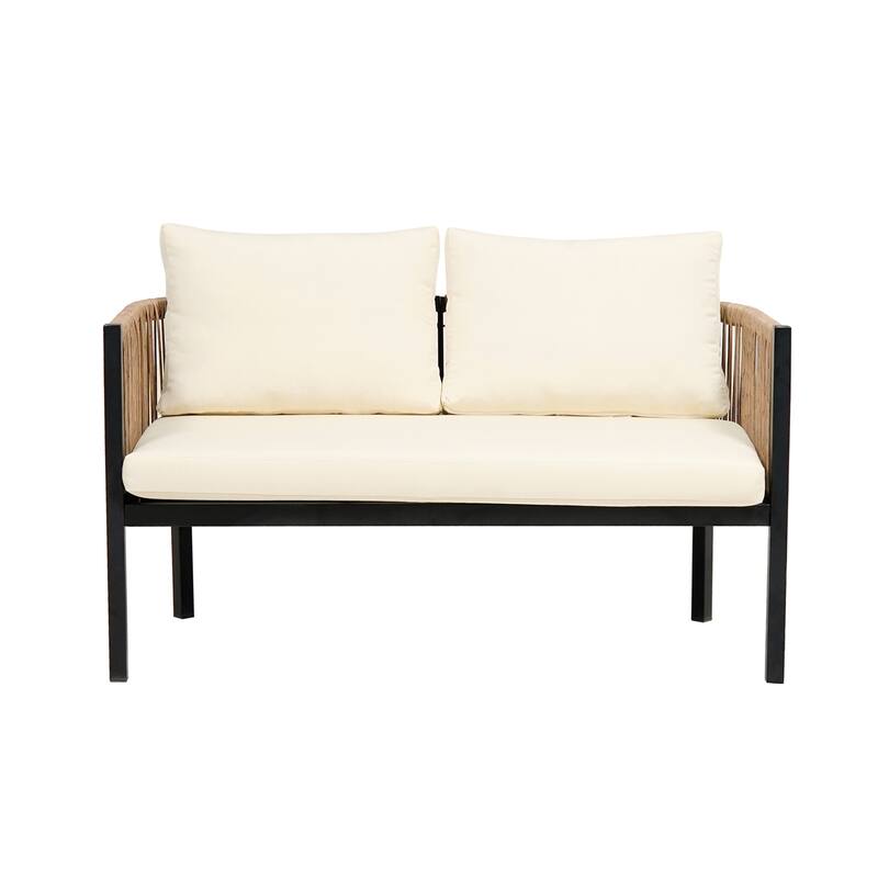 Modular Outdoor Sofa Set w/ PE Wicker & Glass Table, Rust-Proof Frame