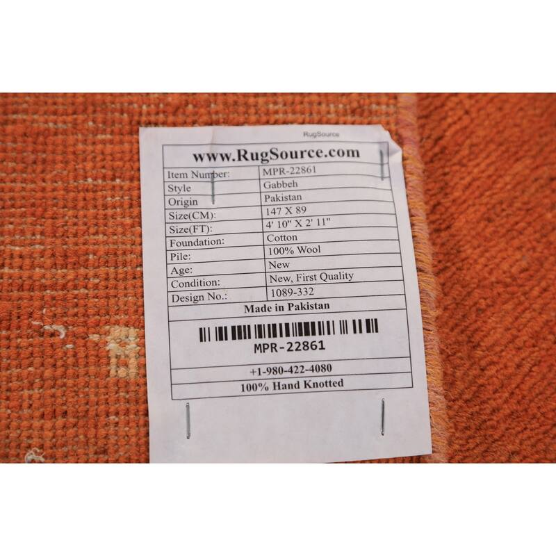 Orange Modern Gabbeh Oriental Foyer Rug Hand-Knotted Wool Carpet - 2'11" x 4'10"