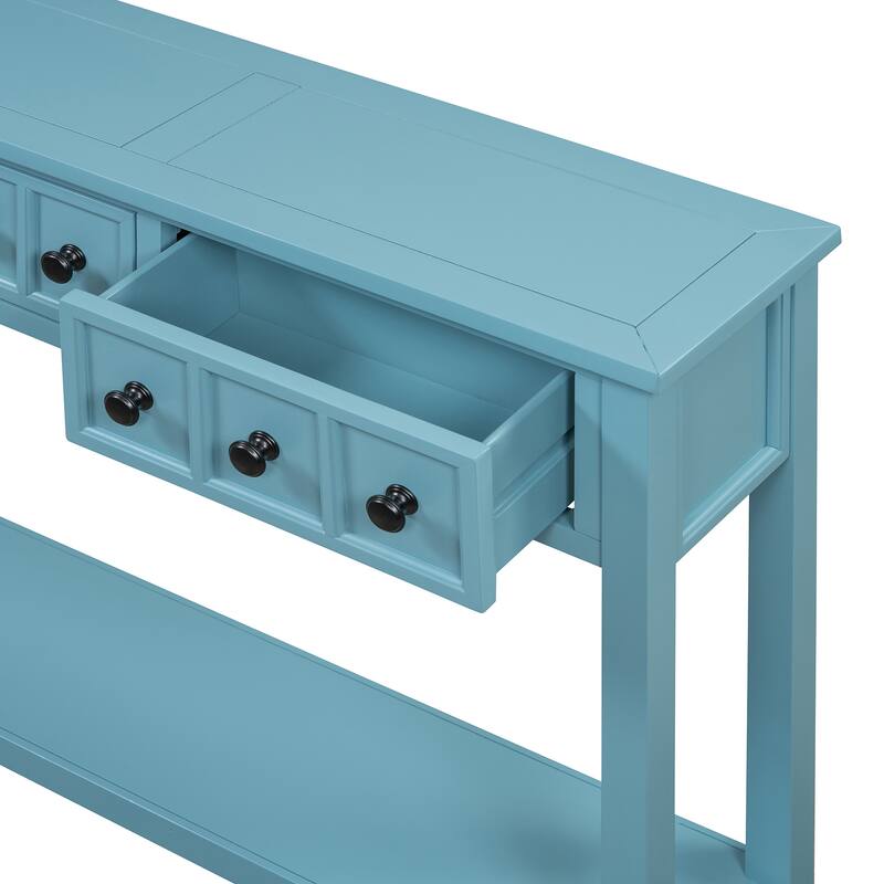 Entryway Console Table 60" Long Solid Wood Sofa Table Accent Tables with 4 Storage Drawers and Bottom Shelf for Living Room