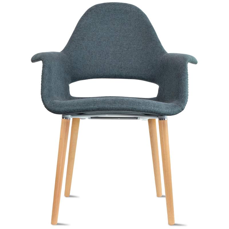 Organic Upholstered Fabric Modern Armchair with Natural Wooden Legs for Dining Room Office or Accent Lounge Side Chair - Navy Blue