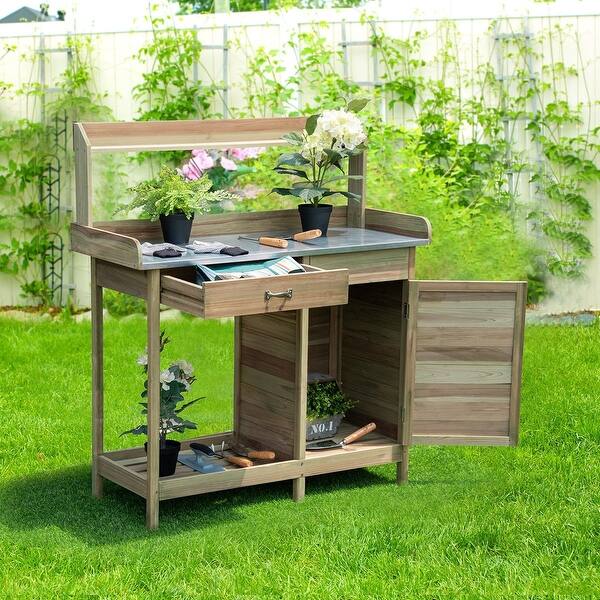 Shop Outdoor Garden Wooden Work Station Potting Bench Overstock