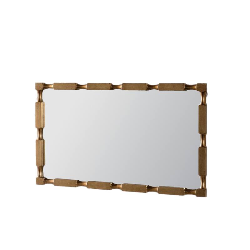 Gold Bamboo-Style Rectangular Wall Mirror, Textured Frame for Living Room/Bedroom/Entryway Decor