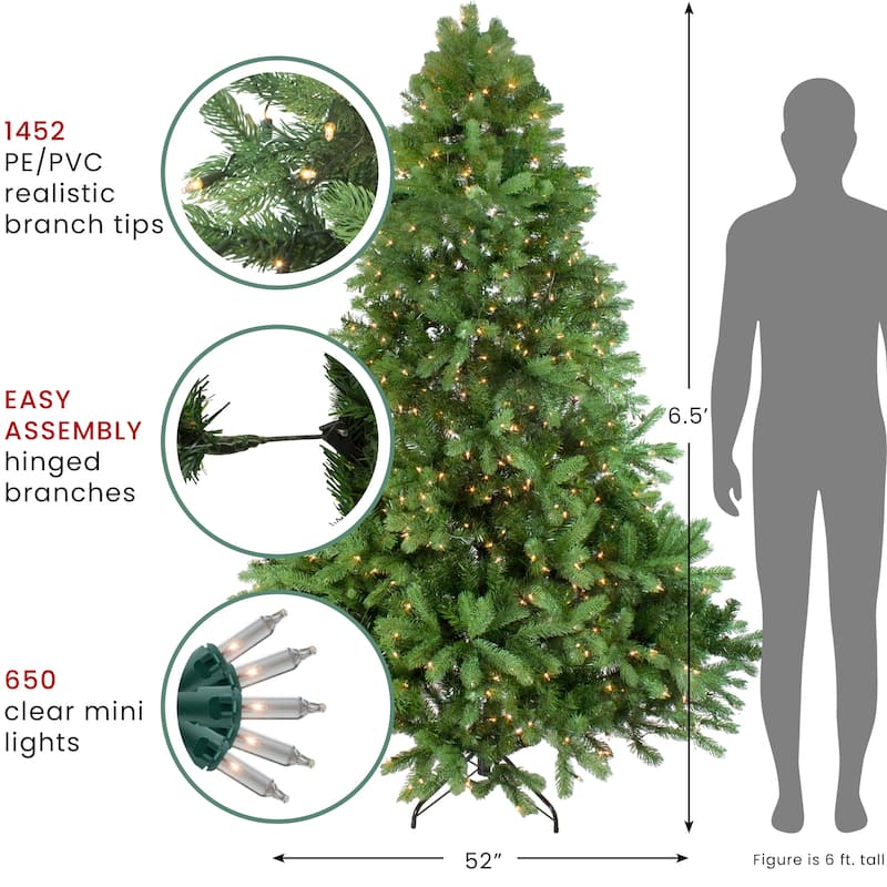 Full Noble Fir Artificial Christmas Tree 6.5' Clear Lights - 6.5 Foot