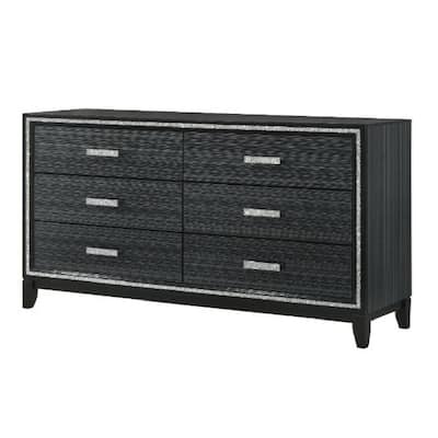 Dresser with 6 Drawers and Shimmering Trim, Weathered Black
