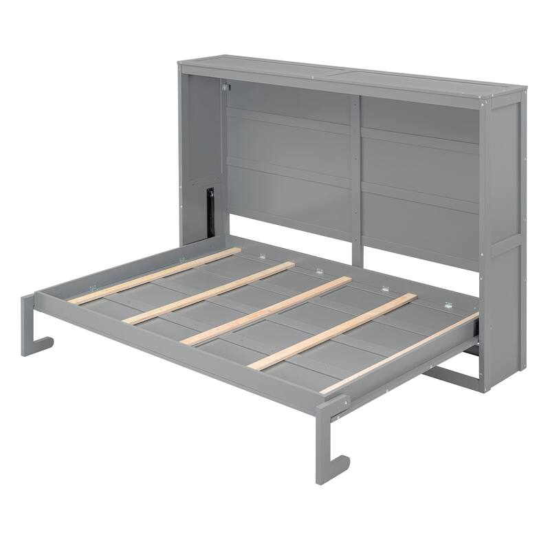 Space-Saving Queen Size Solid Wood Wall-Mounted Murphy Bed with Durable Folding Mechanism and Flexible Slat Support