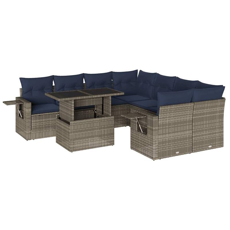 vidaXL Patio Sofa Set with Cushions Table and Couches 9 Piece Poly Rattan - 24.4 x 24.4 x 27.2