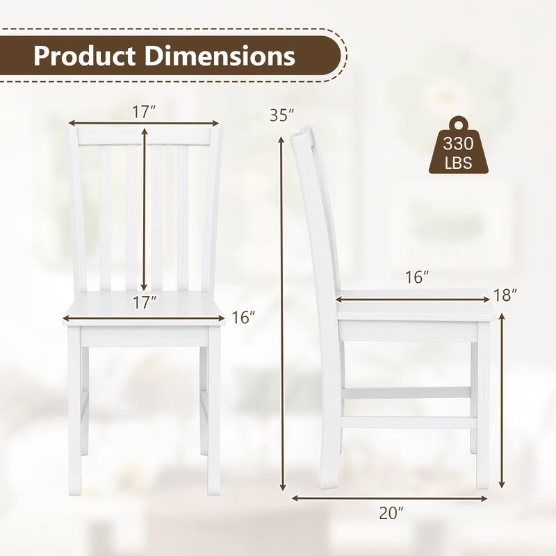 Set of 2 Wooden Dining Chairs with Slat Backrest and Solid Rubber Wood Frame Kitchen Chairs - 16" x 20" x 35"