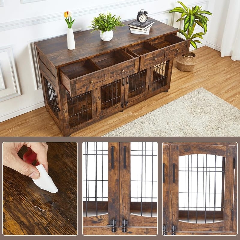 58" Wooden Dog Crate Furniture TV Stand withStorage Drawers