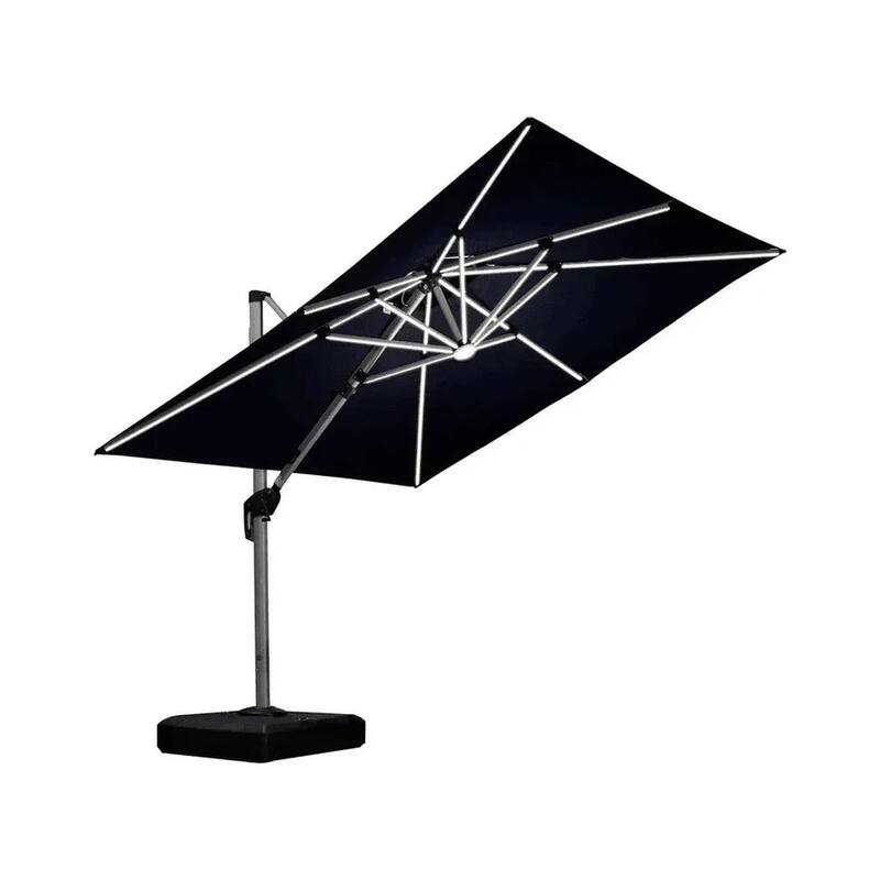 PURPLE LEAF 9/10/11 ft Square 09x12 ft Rectangle Double Top LED Patio Cantilever Umbrella with Base