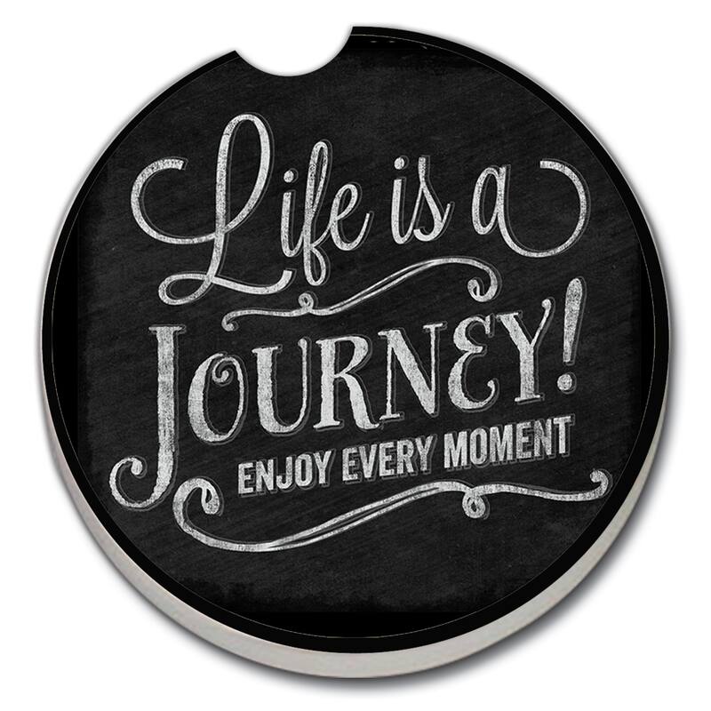 Counterart Absorbent Stoneware Car Coaster, Chalk Life Is A Journey, Set of 2 - 2.5