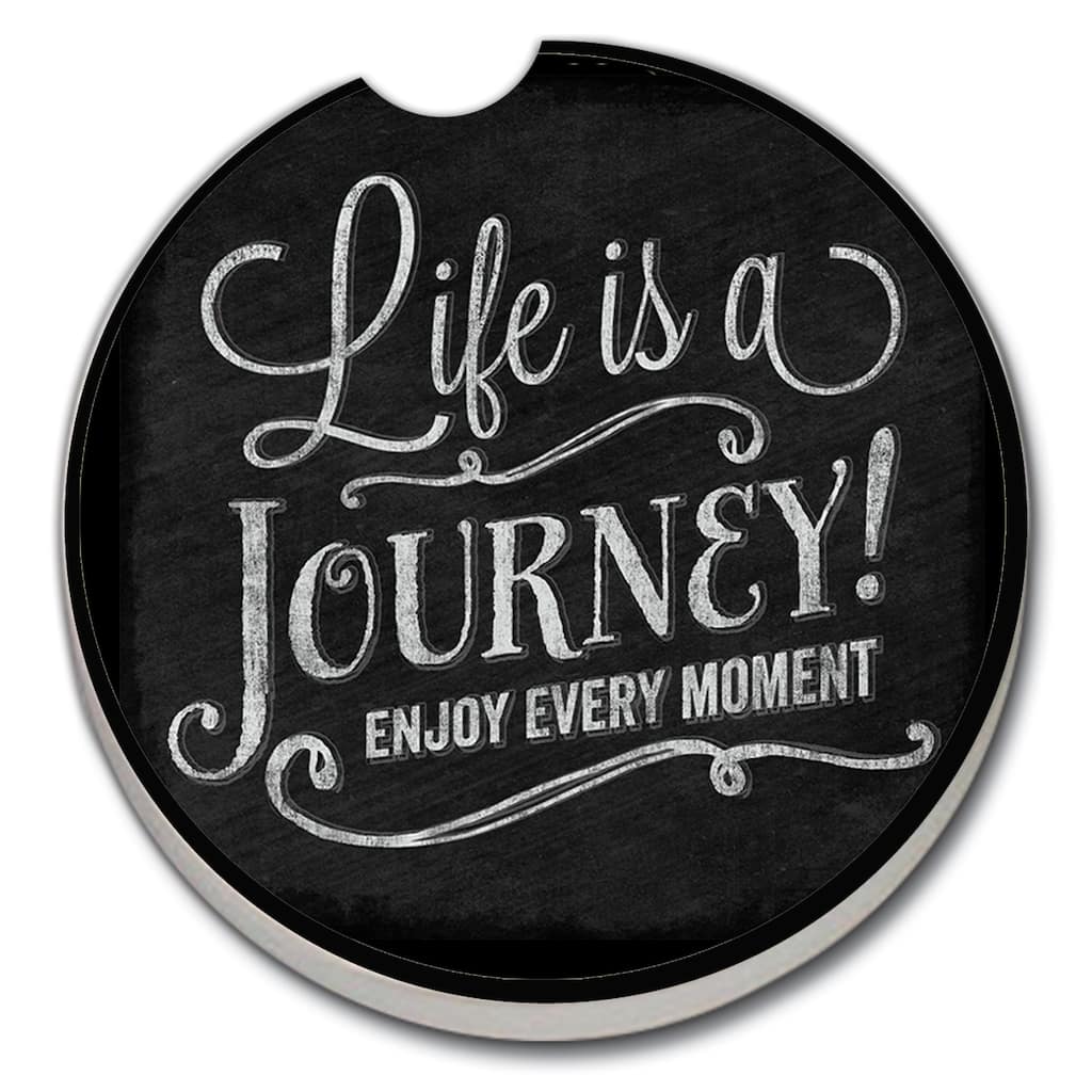 Counterart Absorbent Stoneware Car Coaster, Chalk Life Is A Journey, Set of 2 - 2.5