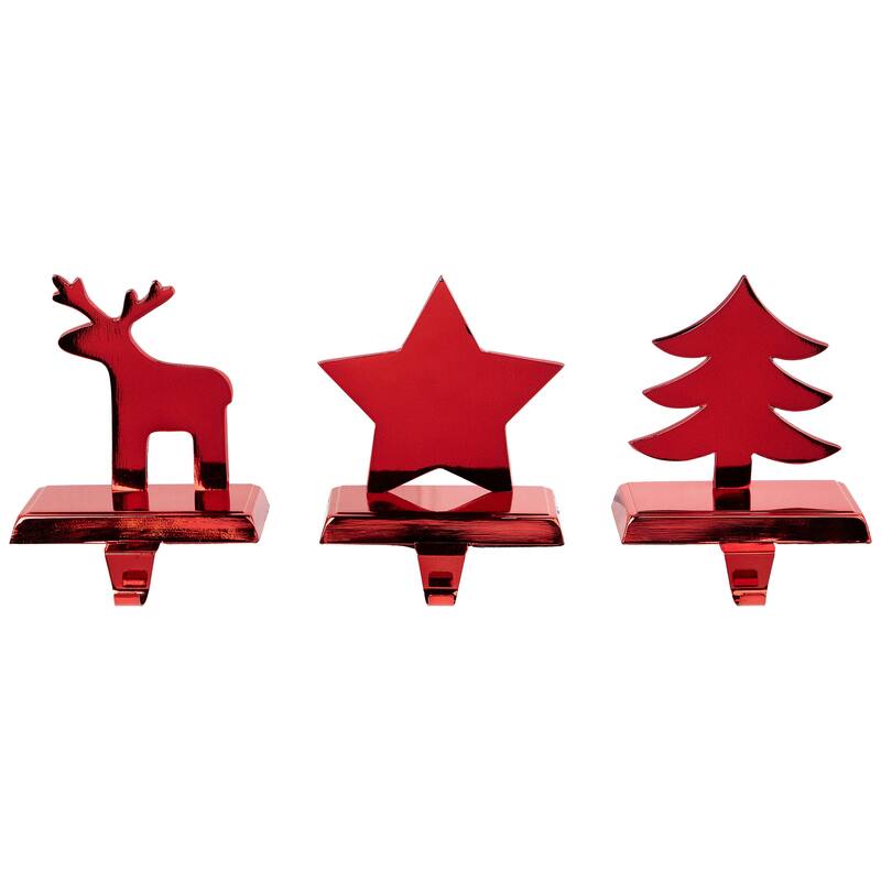 Reindeer, Christmas Tree, Star Metallic Red Christmas Stocking Holders