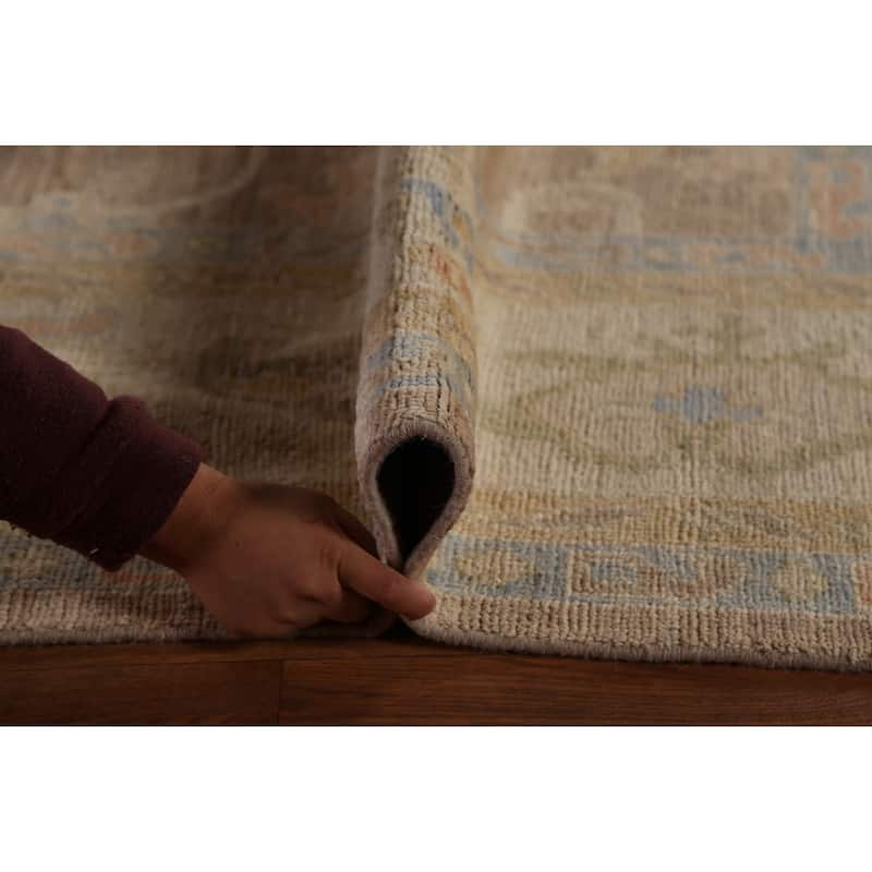 Floral Oushak Vegetable Dye Area Rug Hand-Knotted Brown Wool Carpet - 9'0"x 13'0"