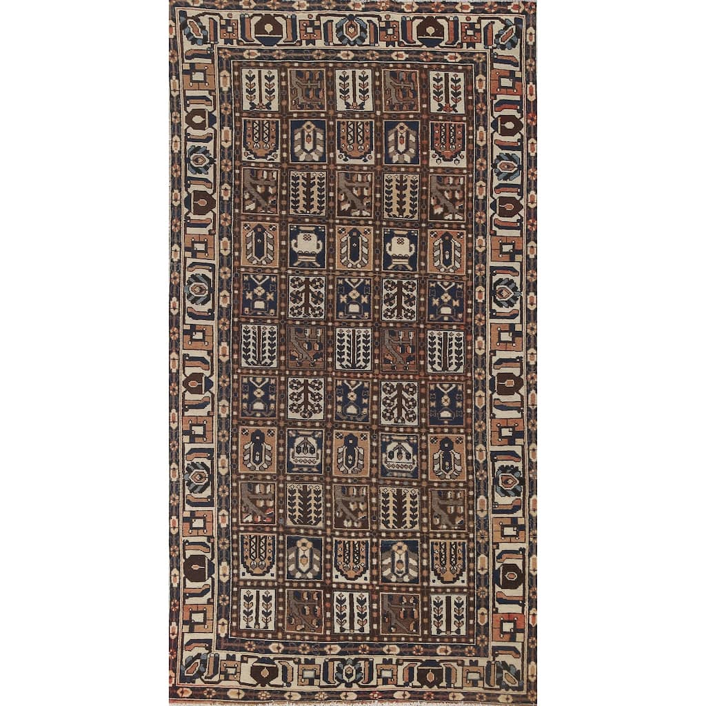 Bakhtiari Persian Vintage Area Rug Handmade Brown Wool Carpet - 4'11" x 9'11"