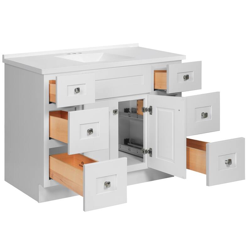 Brookings 49 Inch Fully Assembled Bath Vanity with Modern White Top
