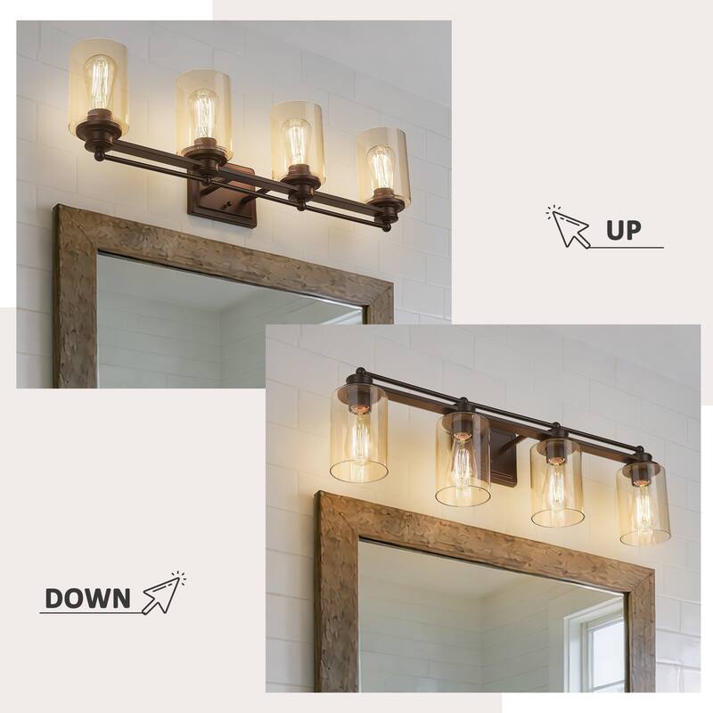 Bathroom Vanity Wall Light with Glass Shade and Rubbed Bronze Finish