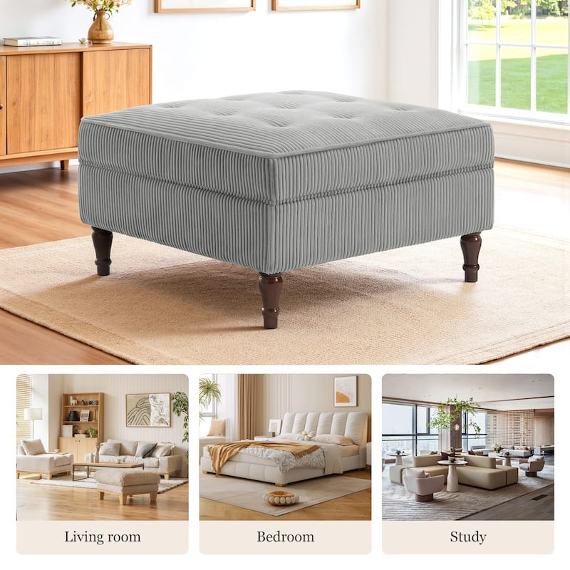 31.78" W Oversized Square Upholstered Storage Ottoman with Wooden Tray