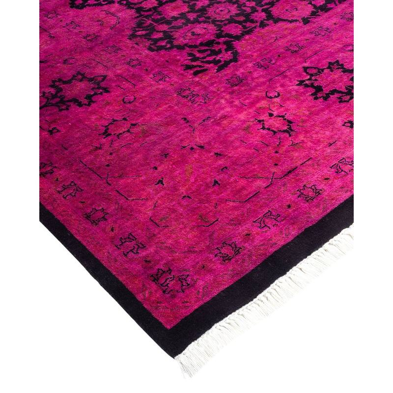 Overton Hand Knotted Wool Vintage Inspired Modern Contemporary Overdyed Pink Area Rug - 8' 1" x 13' 10"