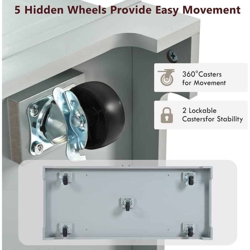 Rolling Kitchen Islands on 5 Wheels with 3 Drawer, 3 Open Side Racks for 10 Gallon Garbage Bin