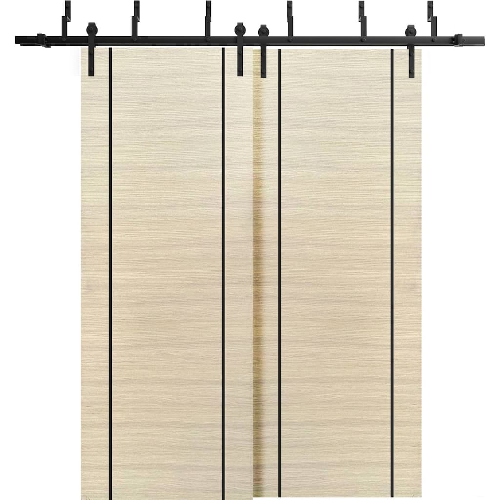 Barn Bypass Doors 36 x 80 Planum 0017 Natural Veneer with Sturdy 6.6ft