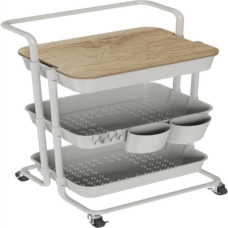 3 Tier Utility Rolling Cart - 15.6"D x 16.5"W x 35.4"H - Grey