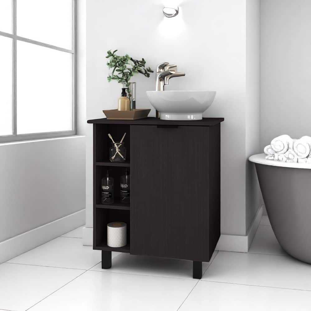 24" Bathroom Vanity with Integrated Sink - Modern Freestanding Cabinet with Open Shelves and Storage, No Faucet Included