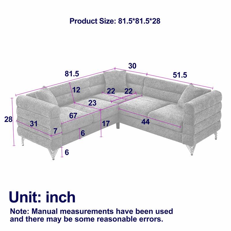 Roomfitters Modern L-Shaped Sectional Sofa, 81.5" Oversized 5-Seater Couch with Channel Tufted Arms