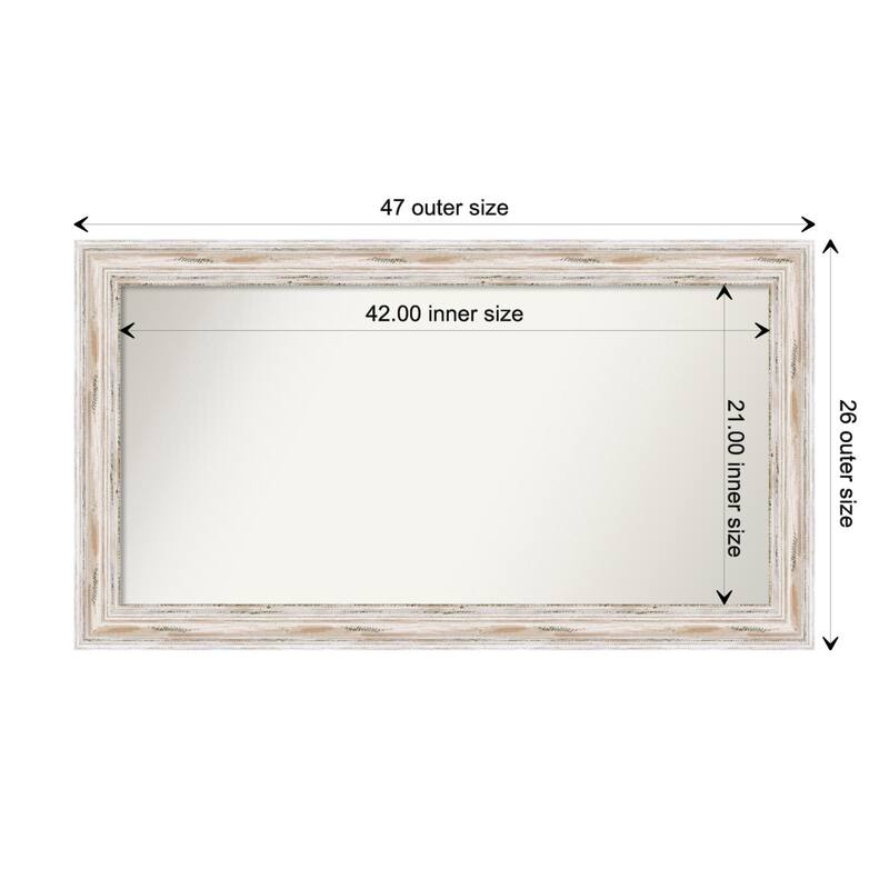 Alexandria White Wash Framed Non-Beveled Custom Wall Mirror, Bathroom Vanity Mirror - Outer Size: 47.25 x 26.25