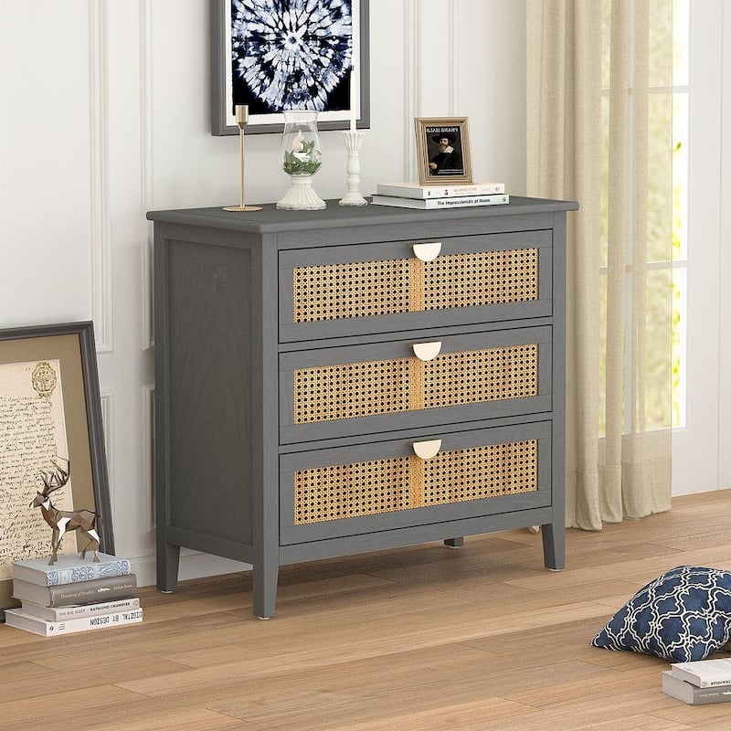 3 Drawers Rattan Storage Cabinet for Bedroom Living Room