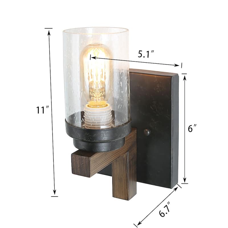 Rustic Farmhouse Wall Sconce - Seeded Glass, Wall Mount Lighting Fixture