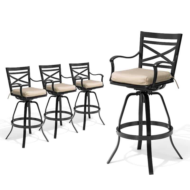 Outdoor Patio Bar Stools Aluminum Swivel Bar Chair with Sunbrella Cushion - 21.7 in W x 16.5 in D x 46 in H