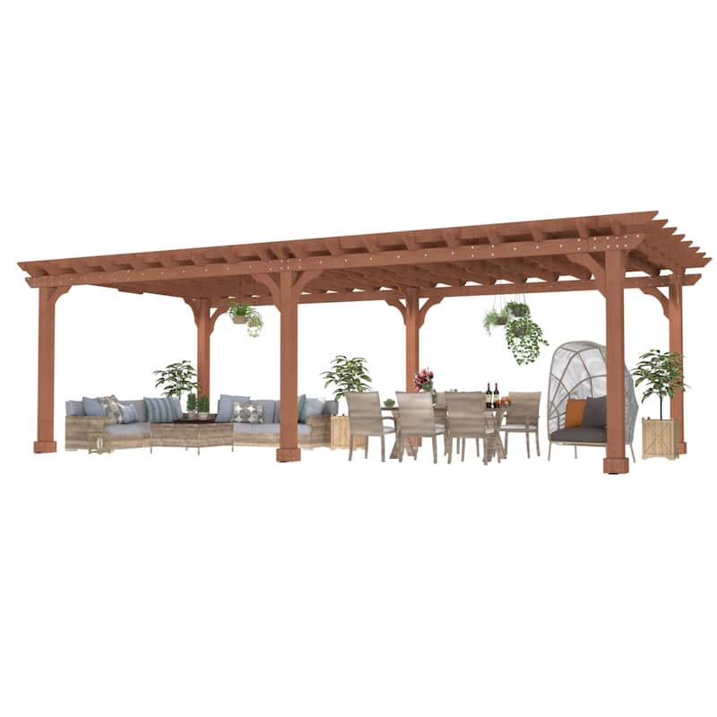 VEIKOUS Outdoor Cedar Wood Pergola Gazebo Kit with Flat Roof Trellis for Patio, Deck, Garden and Backyard