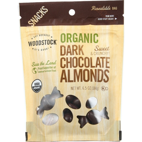 Woodstock Organic Dark Chocolate Almonds - Case of 8 - 6.5 oz.