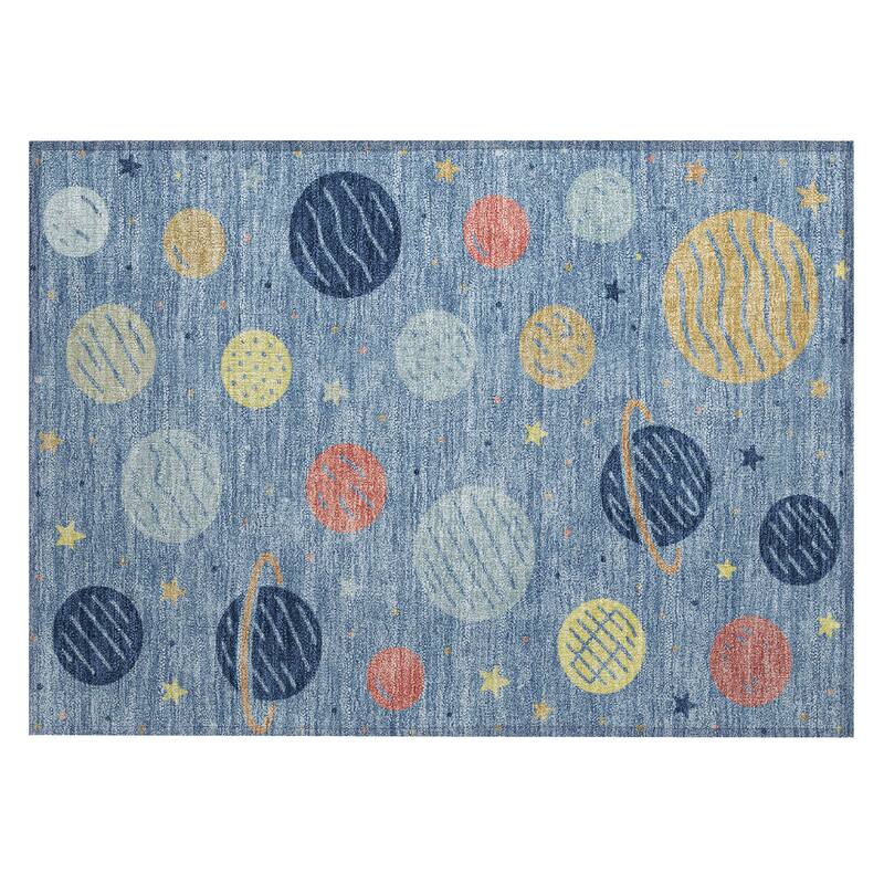Machine Washable Indoor/ Outdoor Modern Planets Chantille Rug