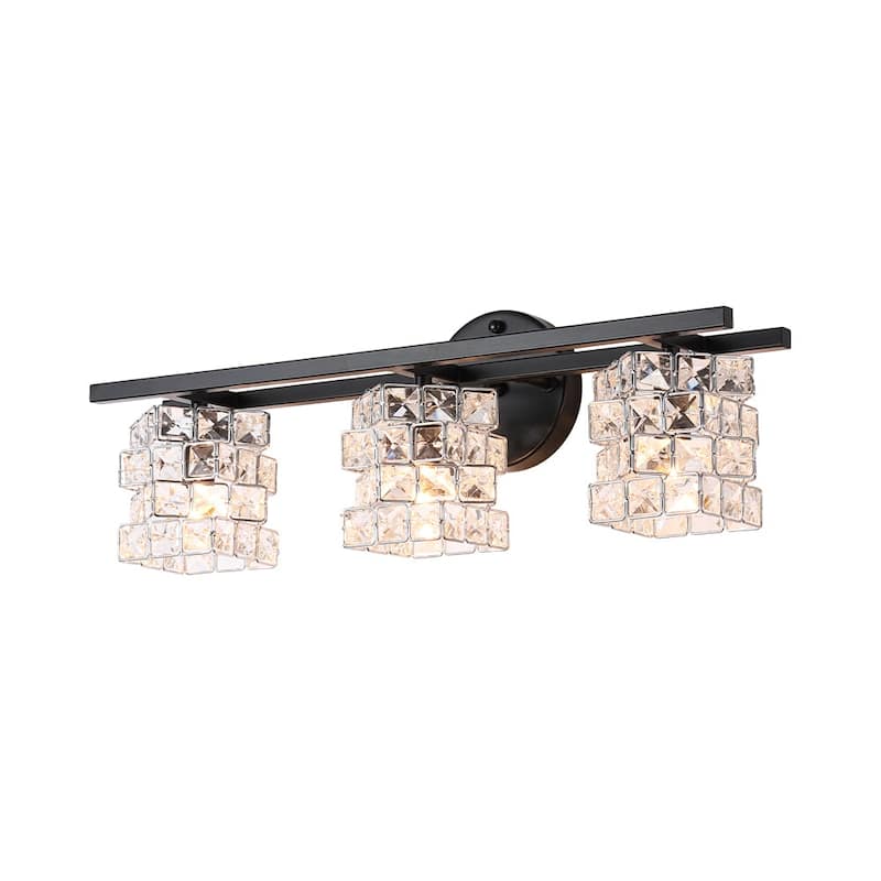 Mosaic Crystal Cube Shade Linear Bathroom Vanity Light - 3-Light