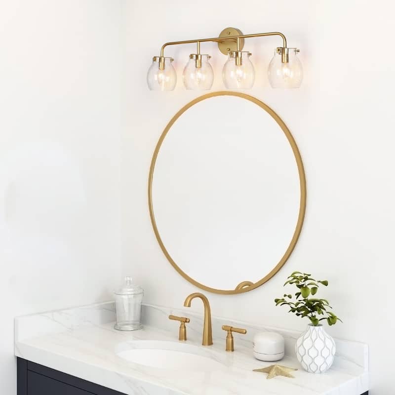 2/3/4-Light Modern Gold Bathroom Vanity Light Dimmable Seeded Glass Wall Sconces