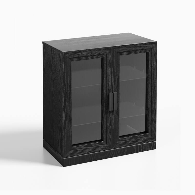 Wood Bookshelf Storage Cabinet with 2 Glass Door and Adjustable Shelf for Kitchen Bedroom Entryway Living Room Dinning Room