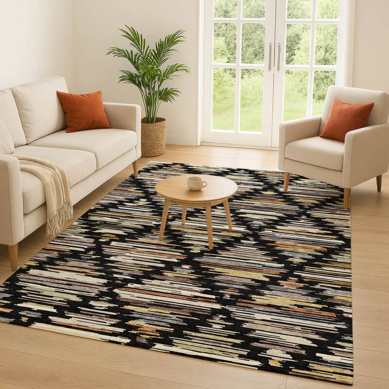 Machine Washable Indoor/ Outdoor Modern Trellis Chantille Rug