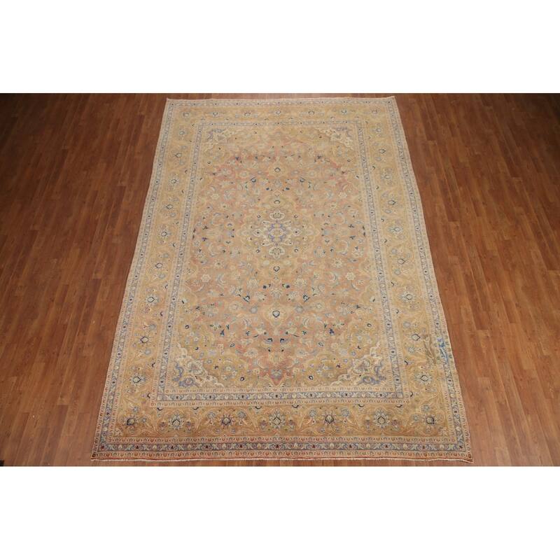 Hand Knotted Oriental 100% Wool Carpet Traditional Floral Oranges & Rust Mashad Area Rug - 11' 8'' X 7' 11''