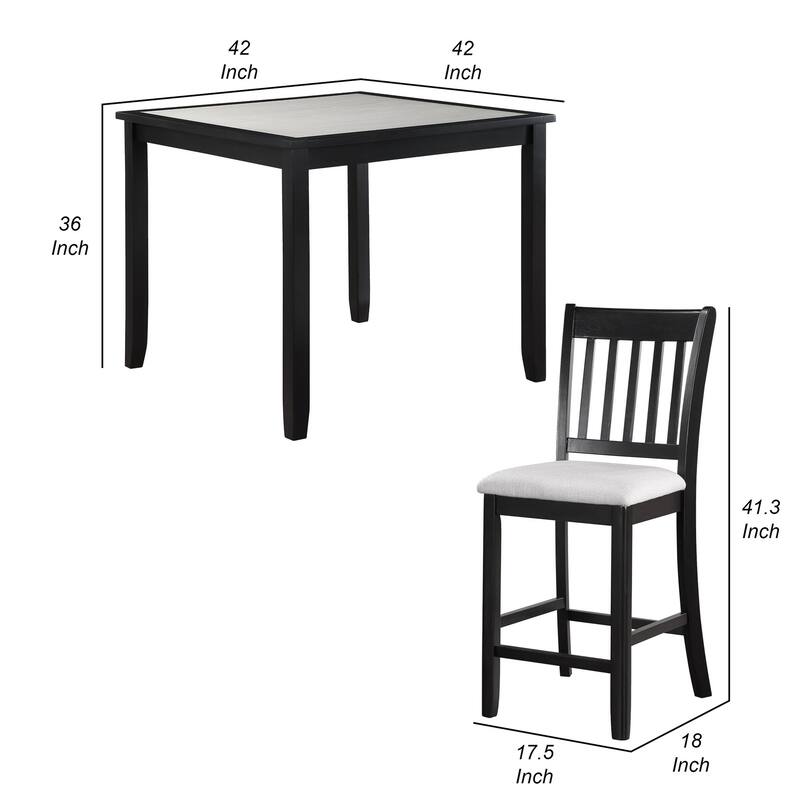 Nick 5 Piece Counter Height Dining Table and Chairs Set, Black, White