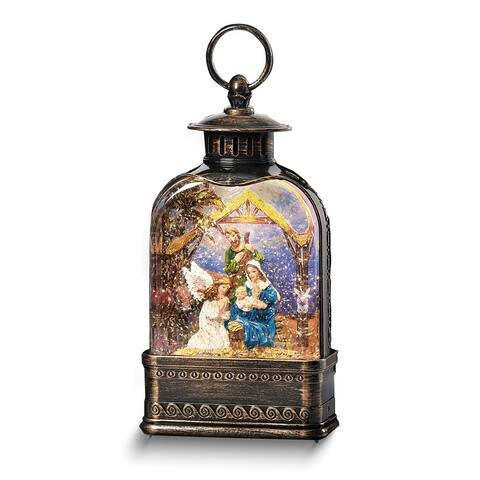 Curata Antique Finish Led Holy Family and Angel Snow Lantern