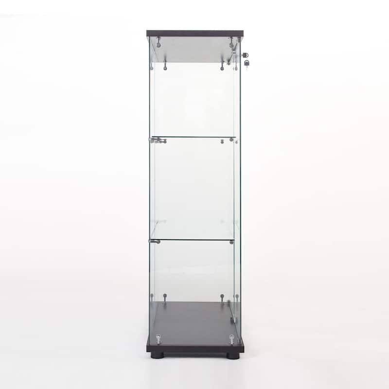 Two Door Tempered Glass Display Cabinet with 3 Shelves