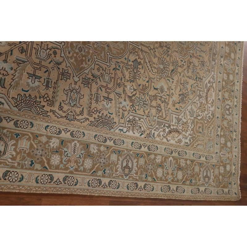 Geometric Tabriz Persian Vintage Rug Hand-Knotted Wool Carpet - 6'9"x 9'8"