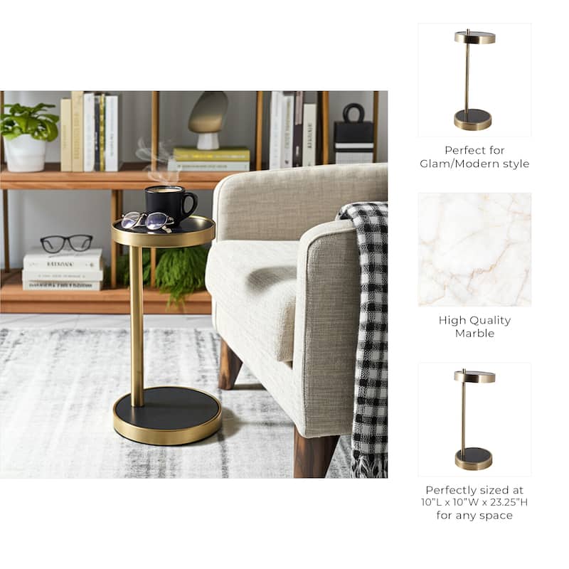 Stone Metal Side Table Modern Round Tray Top Sleek Frame - 23" Black - 23.25"