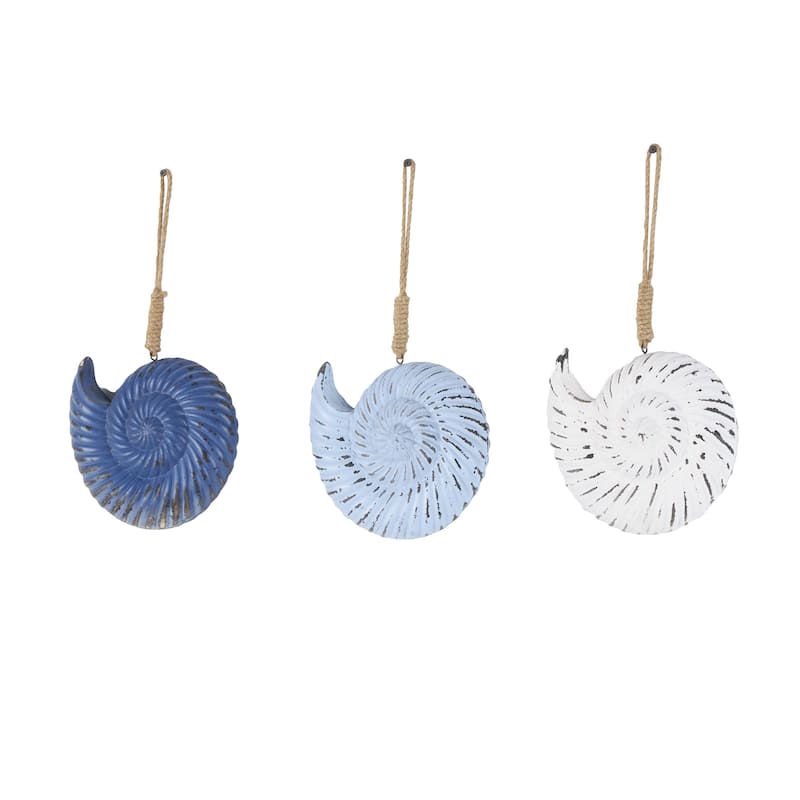 Wooden Shell Distressed Home Wall Decor with Jute Hanging Rope - Set of 3 Blue - Roche River Decor