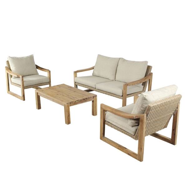 Shop Courtyard Casual Woodfield 4 Piece Loveseat Seating Group With Loveseat Coffee Table And 2 Club Chairs On Sale Overstock 31600945