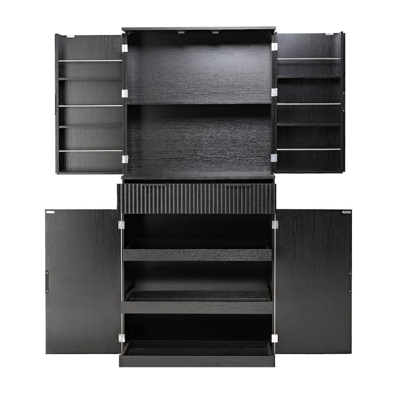 Fluted Kitchen Pantry Cabinet, Freestanding Sideboard Buffet Storage Cabinet with 3 Keyboard Drawers & 6 Door Shelves