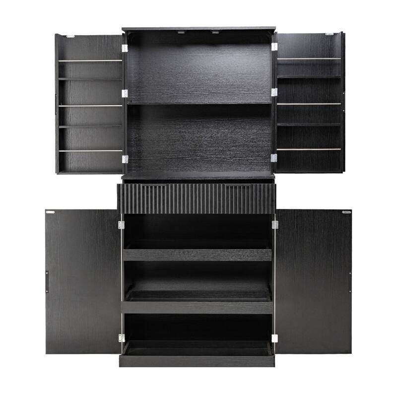 Roomfitters 72" Tall Fluted Kitchen Pantry Cabinet with 4 Pull-Out Drawers & 6 Door Spice Racks