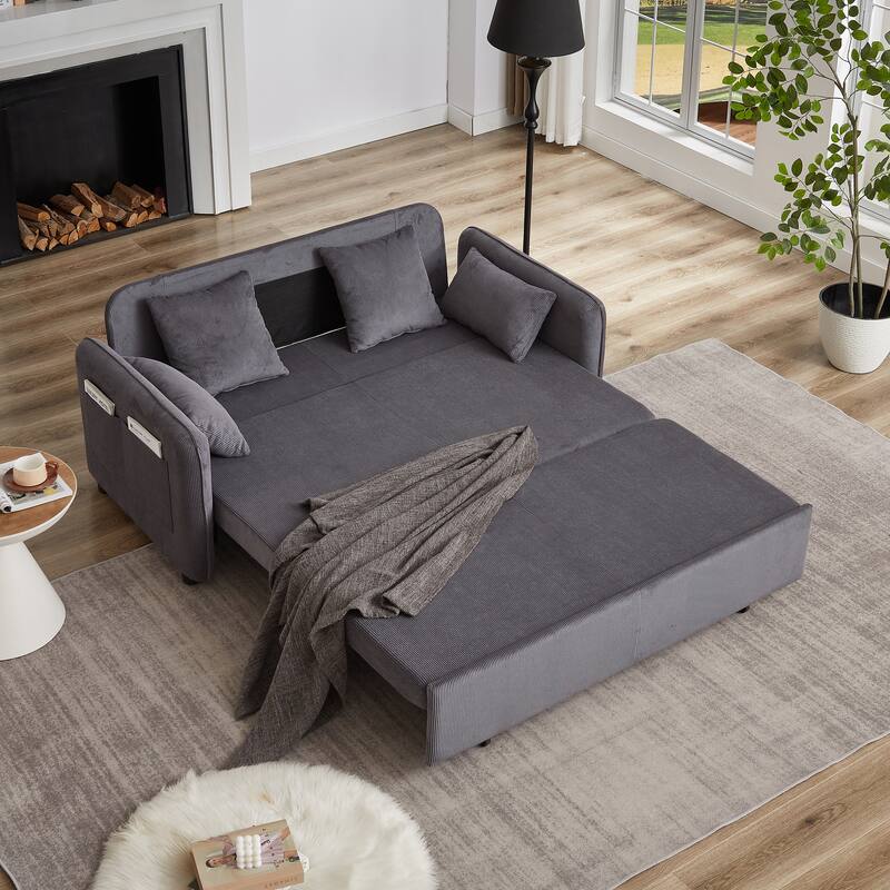 66 Inch Sleeper Sofa Bed Adjustable Sleeper With Pullout Bed 4 Pillows And Side Pockets Soft Convertible